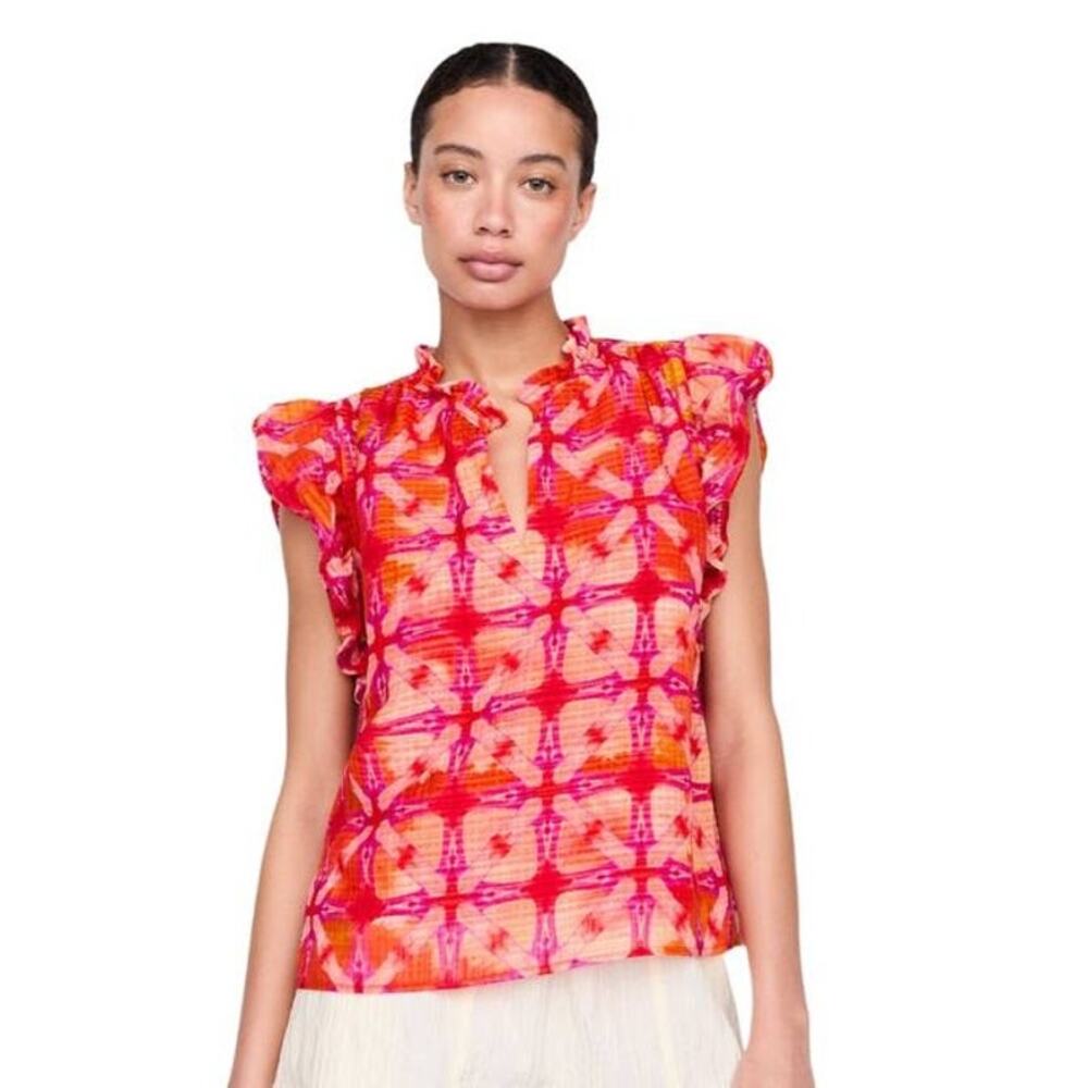 Marie Oliver Maison Popover Flutter Sleeve Top Guava Pink S NWT Resort Wear Chic